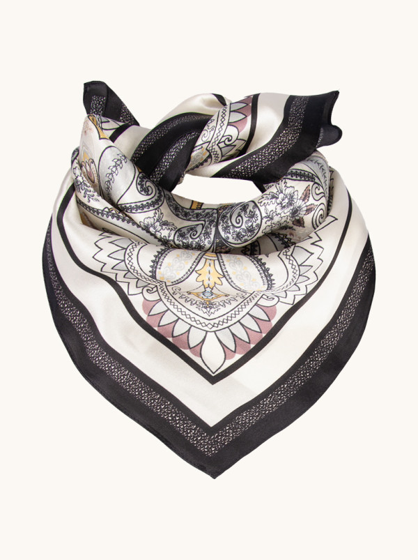 Small silk gavroche scarf in paisley black/grey 53cm x53cm